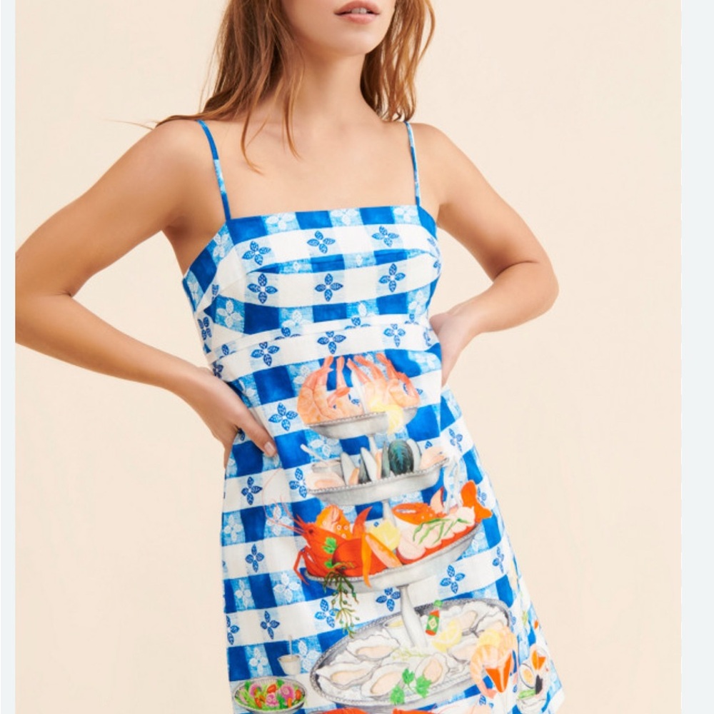 Rachel Antonoff Gwen seafood tower Blue and White Dress